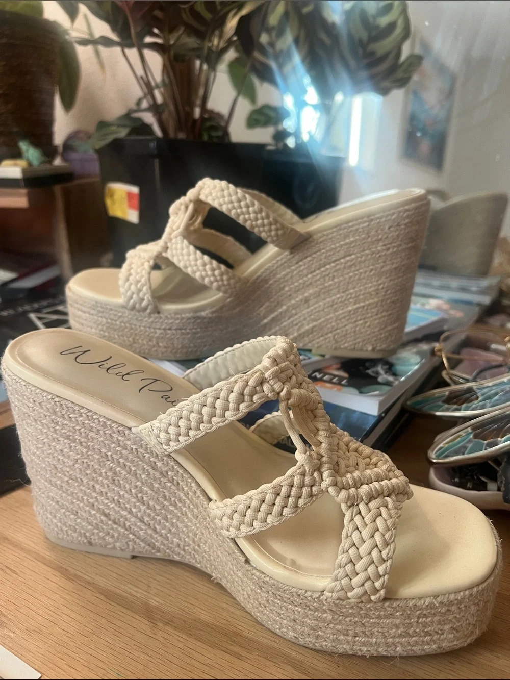 Braided Cream Wedge Sandals for Women - Neutral Slip-On